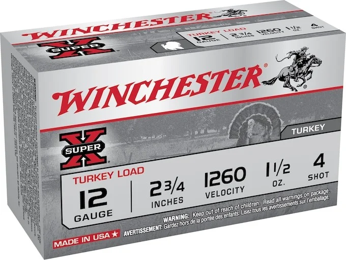 Winchester Super-X Turkey Ammunition 12 Gauge 2-3/4″ 1-1/2 oz #4 Copper Plated Shot Box of 10