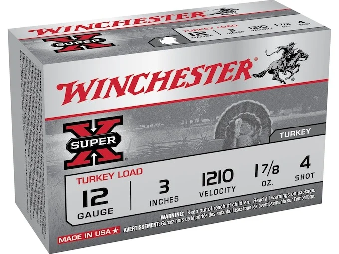 Winchester Super-X Turkey Ammunition 12 Gauge 3″ 1-7/8 oz #4 Copper Plated Shot Box of 10