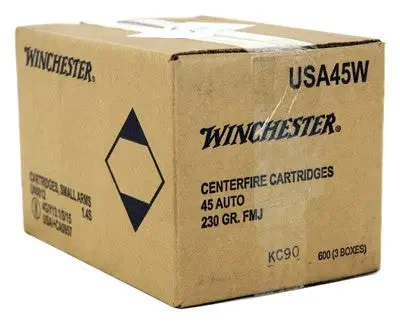 WINCHESTER USA 45 ACP 230GR FMJ-RN 600RD CASE
