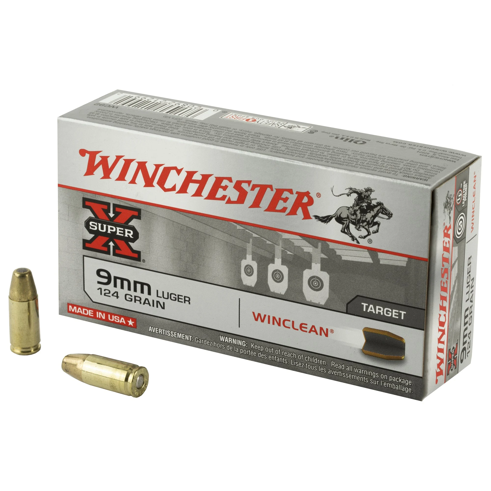 Winchester WC92 Super X LEAD-FREE Winclean Brass Enclosed Base124 Grain 9mm Luger/Parabellum