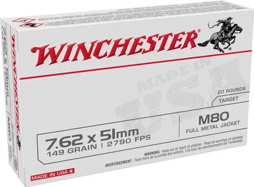 Winchester WM80 M80 M80 Full Metal Jacket Lead Core149 Grain .308 Win / 7.62x51mm