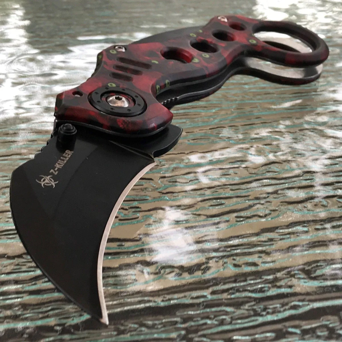 Z-Killer Zombie Red Skull Ninja Karambit Claw Fantasy Pocket Knife