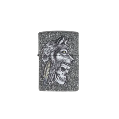 Zippo Lighter Wolf and Skull Iron Stone ZP29863